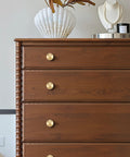One Inch Gold Ball Cabinet Knobs Set Crafted From Solid Brass With Hand Brushed Finish on wooden dresser