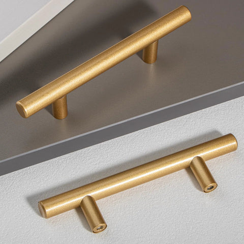 Ten Pack Hollow Stainless Steel Cabinet Handles in Gold Finish, 6 Inch Length with 3.78 Inch Hole Centers, shown disassembled
