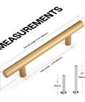 Ten Pack Hollow Stainless Steel Cabinet Handles in Gold Finish 6 Inch Length with Measurements and Screws