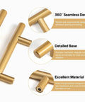 Ten Pack Hollow Stainless Steel Cabinet Handles in Gold Finish, 6 Inch Length with 3.78 Inch Hole Centers, anti fingerprint matte coating details