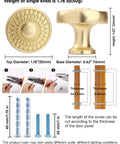 Brushed Gold Kitchen Cabinet Knobs 10 Pack Zinc Alloy Single Hole Round Drawer Pulls, size details and screws.
