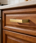 Installed Brushed Brass Cabinet Pulls Set Of 10, 3-Inch Hole Center Handles For Kitchen Cabinets And Drawers on wooden drawer