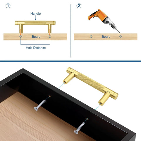 Diamond Knurled Gold Cabinet Pulls Set For Kitchen 5 Inch Hole Center Aluminum Alloy Handles installation guide
