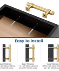 Installation guide for 10 Pack 2.5 Inch Gold Cabinet Drawer Pulls Champagne Gold Modern Handles on black drawer.