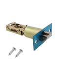 Side view of 60/70mm Gold Coloured Adjustable Cam Latch Tubular Mortise Lock with screws, iron construction and plated finish.