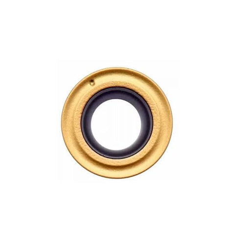 Gold RCMT0602M0 P1025 milling cutter insert for steel, front view, 0.236 in diameter, TiAIN coated, part of 20 Pack RCMT0602M0 P1025 And RCMT0602M0 P1130 Circular Milling Cutter Inserts For SGCR LSRDCN Holders Beefy Hard Alloy With Nanoscale TiAIN Coating 0.236 Inch Diameter By 0.09 Inch Thick Gold For Steel Processing Gray For General Processing.