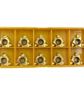 Carbide Threading Inserts 10 Pack 16IR AG55 Gold Coated For SER And SEL Threading Holders, shown in plastic case