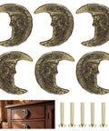 Gold Finish Cast Iron Crescent Moon Cabinet Knobs Set Of 6 For Vintage Gothic Furniture Durable Solid Hardware With Celestial Face Motif