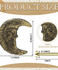 Gold Finish Cast Iron Crescent Moon Cabinet Knob with celestial face motif, retro distressed design, 1.97 x 1.57 inch dimensions.