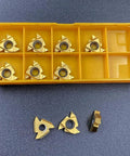 Carbide Threading Inserts 10 Pack 16IR AG55 Gold Coated For SER And SEL Threading Holders in tray and loose.