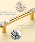 Gold Crystal Drawer Pulls 4 Pack 3-3/4 Inch Hole Center, crystal teardrop accents, polished gold finish, zinc alloy, close-up view