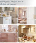 Gold Crystal Drawer Pulls 4 Pack 3-3/4 Inch Hole Center 5 Inch Elegant Dresser Cabinet Pulls shown installed in various kitchens and bathrooms