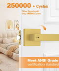 Six Pack Brushed Gold Door Handles For Interior Doors, heavy-duty privacy lever on door, side view of bedroom
