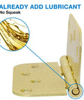 12 Pack 4x4 Inch Gold Exterior Door Hinges Heavy Duty Iron With Eight Holes Five Eighths Inch For Doors Cabinets Gates Sheds Coops Indoor Outdoor Use Includes Screws Quick Install, showing close-up of lubricated hinge with smooth movement indicator.