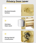 Gold Interior Door Handles Set for Bedroom and Bathroom showing brushed smooth gold surface, stainless latch, zinc alloy construction