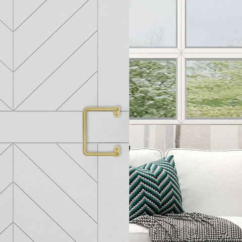 National Hardware N700-105 Interior Sliding Barn Door Troy Pull 8 Inch Brushed Gold Finish installed on wood interior door