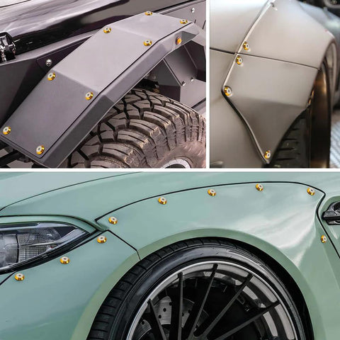 48 Piece M6 Widebody Fender Flare Hardware Kit With 18mm Tapered Washers Rivet Nuts Spacers And Hex Key Wrench installed on cars