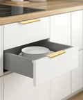 Installed 10 Pack Gold Finger Pulls For Cabinets And Drawers 6 Inch Edge Concealed Mount Modern Aluminum Brushed Gold Handle on kitchen drawer