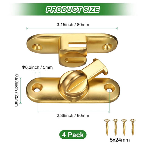 4 Pack Zinc Alloy Flip Gate Latch Set, 3 Inch Sliding Barn Door Lock With 90 And 180 Degree Opening, Includes Screws, Bright Gold Finish
