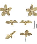 Six Pack 2.4 Inch Gold Flower Cabinet Knobs Set with screws for vintage dresser and drawer furniture hardware, elegant gold finish