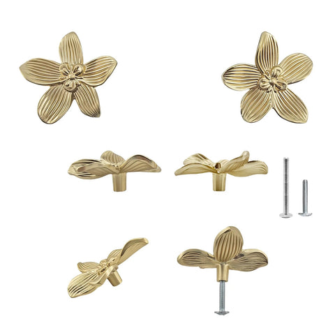 Gold Flower Cabinet Knobs Set