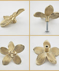 Six Pack 2.4 Inch Gold Flower Cabinet Knobs Set for Dresser and Drawer Furniture Hardware Vintage Floral Petal Pulls