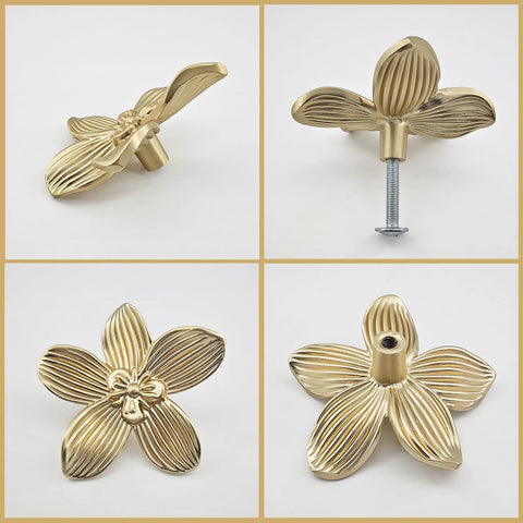 Gold Flower Cabinet Knobs Set