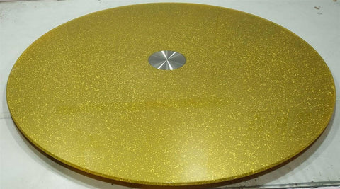 Round Table Glass Lazy Susan Turntable for 8-10 persons Table in sparkling gold finish.
