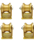 Pulley, Pulley Wheel, 4pc Heavy Duty Rigid Wheels, Sheave Directional Track Roller, Double Bearing, Gold, for Industrial Machines, Sliding Door, Rolling Gates, Wire Rope Rails (95mm/4in)