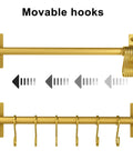 Kitchen Utensil Holder Hanger, Pot and Pan Rack Wall Mounted, gold kitchen rail with 8 movable hooks for hanging utensils