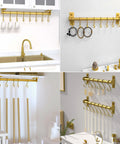 Kitchen Utensil Holder Hanger, Pot and Pan Rack Wall Mounted, Kitchen Rail with 8 Hooks for Hanging Cooking Utensils, Mugs, Spoons, Gold.