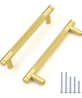 Diamond Knurled Gold Cabinet Pulls Set For Kitchen 5 Inch Hole Center Aluminum Alloy Handles with screws, 20 Pack