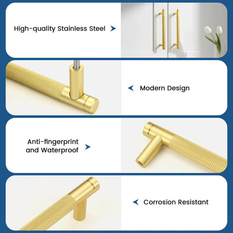 Diamond Knurled Gold Cabinet Pulls Set For Kitchen 5 Inch Hole Center Aluminum Alloy Handles Scratch Proof Oxidation Finish