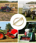 4 Pack Heavy Duty Stainless Steel Gold Lynch Pins With Ring For Trucks Tractors Trolleys Lawn Mowers And Trailers One Quarter Inch By One And Three Quarter Inch Zinc Coated Six Millimeter By Forty Five Millimeter Corrosion Resistant shown with tractor and lawn equipment