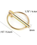 4 Pack Heavy Duty Stainless Steel Gold Lynch Pins With Ring For Trucks Tractors Trolleys Lawn Mowers And Trailers One Quarter Inch By One And Three Quarter Inch Zinc Coated Six Millimeter By Forty Five Millimeter Corrosion Resistant, shown with dimensions