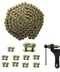 Gold 420 Motorcycle Chain 132 Link Standard Roller Chain With Chain Breaker And 10 Master Links For 100cc 110cc 125cc Dirt Pit Bike ATV