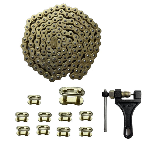 Gold 420 Motorcycle Chain 132 Link Standard Roller Chain With Chain Breaker And 10 Master Links For 100cc 110cc 125cc Dirt Pit Bike ATV