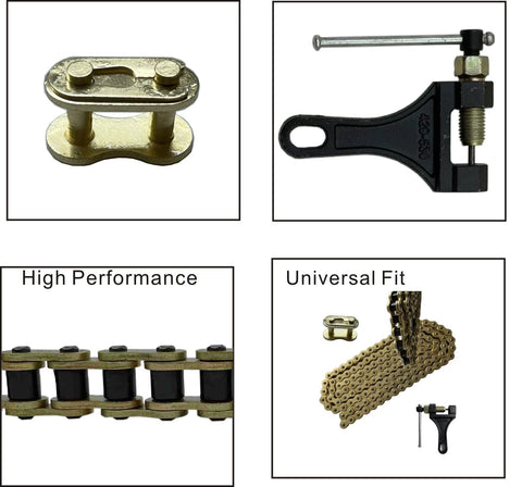 Gold 420 Motorcycle Chain 132 Link Standard Roller Chain with breaker tool and master link for dirt bikes and ATVs by LKSM.
