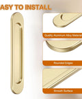 Two Pack Self Stick Oval Sliding Door Pulls In Gold Aluminum Alloy 5.83 Inch Long Cupboard Handles with electroplated finish