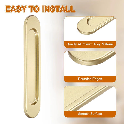 Two Pack Self Stick Oval Sliding Door Pulls In Gold Aluminum Alloy 5.83 Inch Long Cupboard Handles with electroplated finish