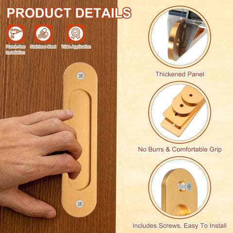 Oval Recessed Sliding Door Finger Flush Pulls 6 Inch Pack Of 2 Stainless Steel Pocket Door Pull Handles gold tone installed