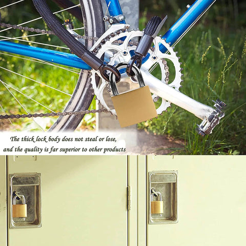 2 Pack Small Keyed Padlocks 32mm Locker Locks In Gold securing a bicycle and gym lockers, compact hardened alloy.