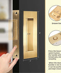 Pocket Door Edge Pull And Recessed Finger Flush Pull In Gold Finish Hidden Door Handle Set with Push Auto Bounce Switch six inch long
