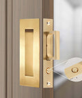 Pocket Door Edge Pull And Recessed Finger Flush Pull In Gold Finish Hidden Door Handle Set With Push Auto Bounce Switch Six Inch Long Embedded Installation Large Comfortable Handle Durable Hardware For Pocket Doors