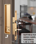 Privacy Handle With Hidden Pull And Recessed Latch For Thick Wooden Doors, Rectangular Gold Finish, Zinc Alloy, Installed