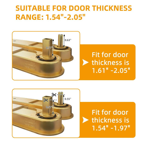 Privacy Handle With Hidden Pull And Recessed Latch For Thick Wooden Doors in Rectangular Gold Finish with measurements
