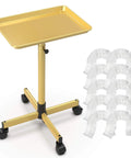 Gold Rolling Salon Cart On Wheels Mobile Styling Station For Hairstylists Aluminum Tray Cart Adjustable Height Spacious Top Surface With Locking Casters Includes 10 Disposable Salon Tray Covers