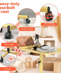 Gold Rolling Salon Cart On Wheels Mobile Styling Station For Hairstylists Aluminum Tray Cart Adjustable Height Spacious Top Surface With Locking Casters Includes 10 Disposable Salon Tray Covers in a spa setting.