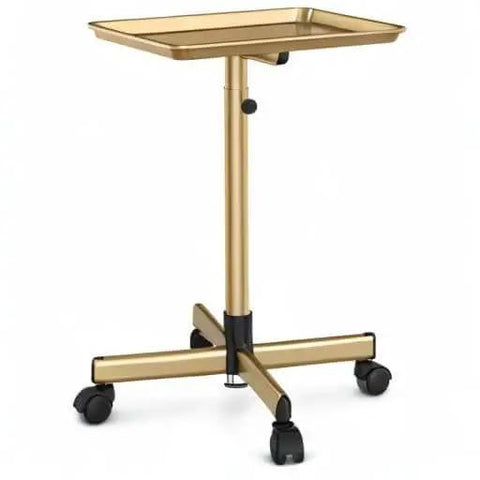 Gold Aluminum Salon Rolling Tray On Wheels With Adjustable Height For Hairstylists Ample Storage For Hair Tools Tattoo Equipment And Clinic Use Premium Trolley
