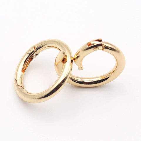 Two gold zinc alloy carabiner clips displayed front-on, part of Twenty Pack Trigger Spring Round Carabiner Clips Snap Hooks For Keyrings Buckles Bags Purses